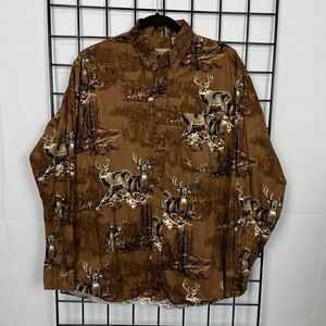 Rugged Earth Deer Hunting AOP Button Down Shirt Mens M Medium Brown Outdoor